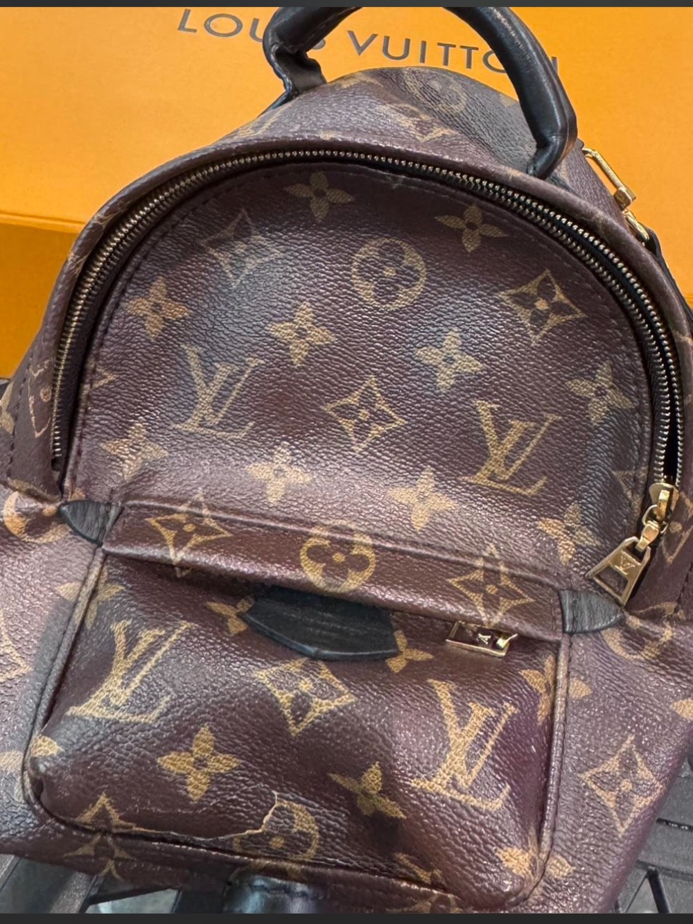 Louis Vuitton Monogram Brown Mini Palm Springs Backpack with Gold Hardware